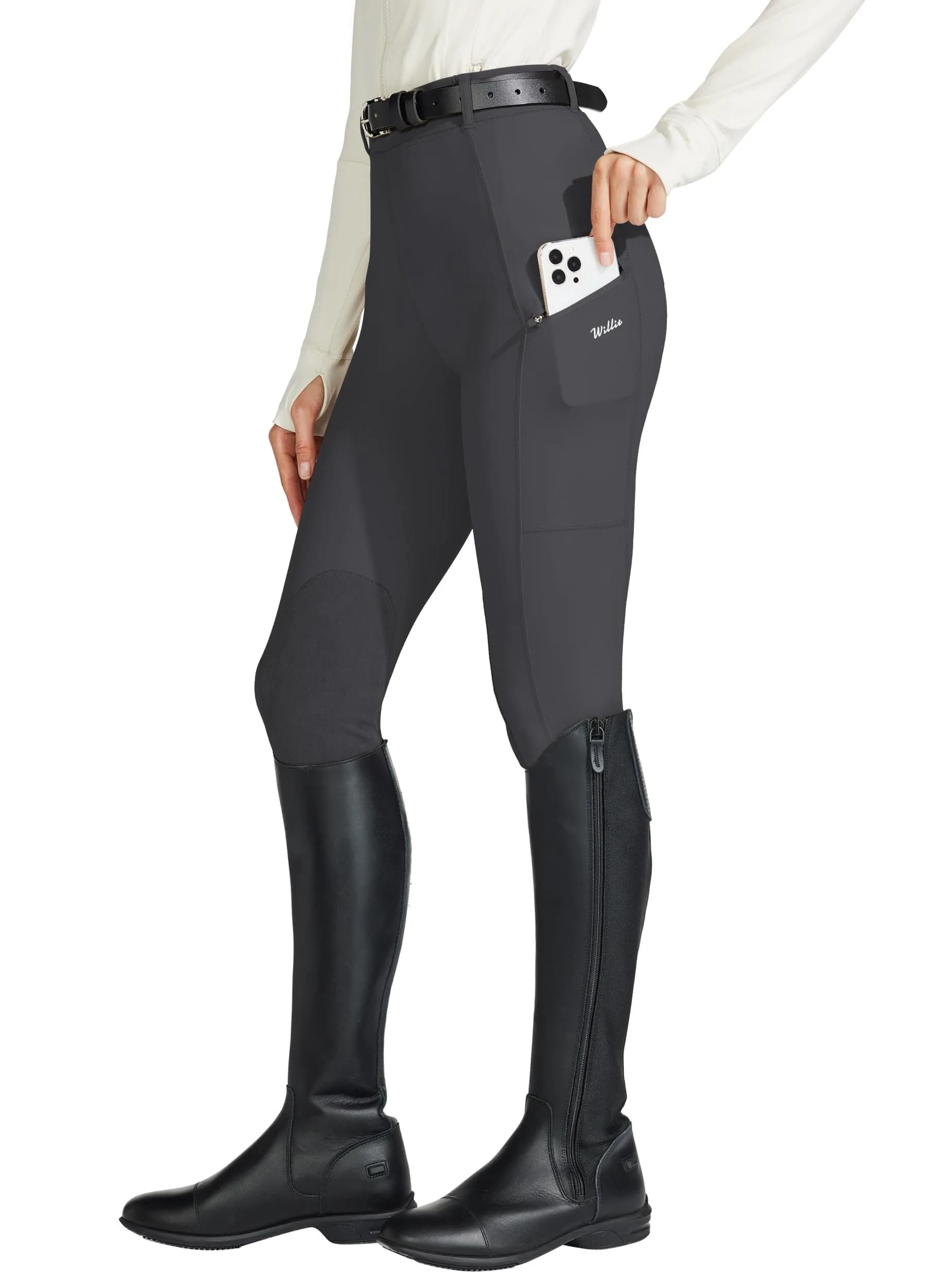 Willit Women's High Rise Riding Pants with Suede Knee Patches & Zip Pockets - Khaki Medium | 4-Way Stretch & UPF 50+ Sun Protection — Gray / Medium - main product image