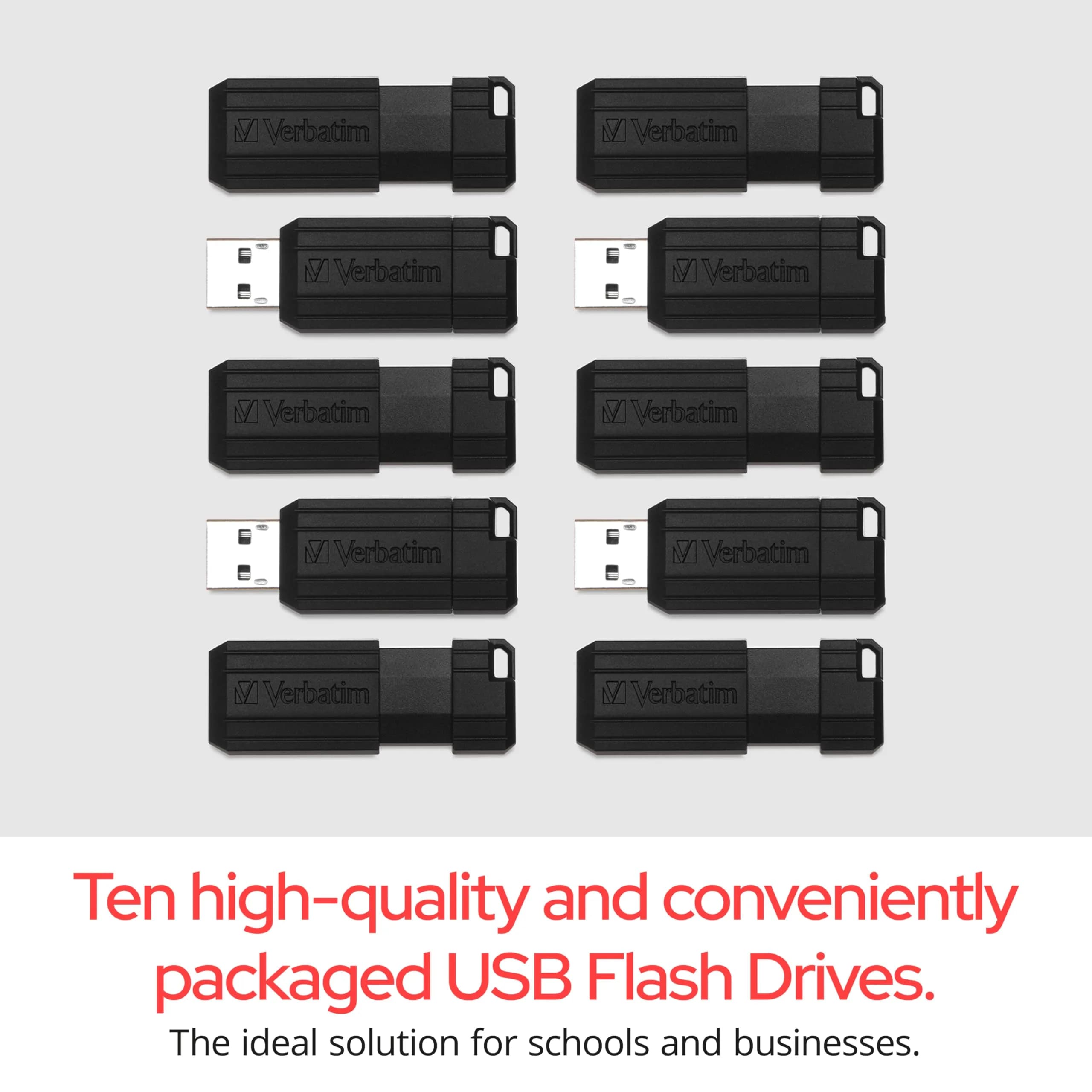 Verbatim 64GB Pinstripe USB 2.0 Flash Drive 10-Pack - Black, Retractable Connector - view 3