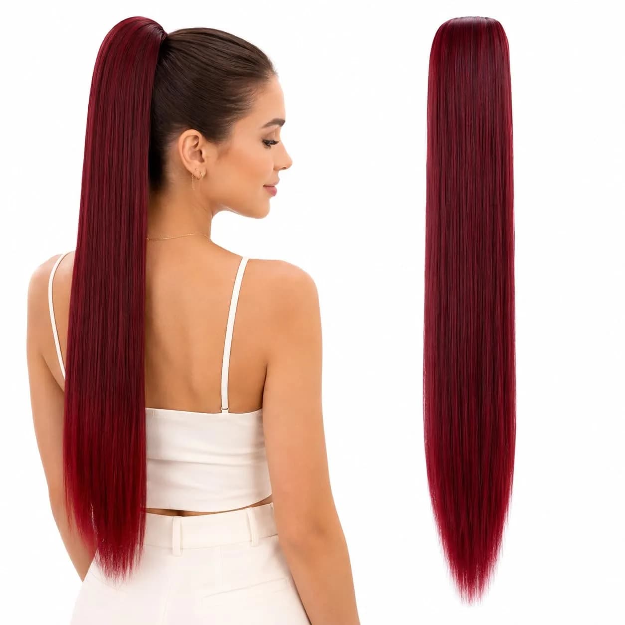 CAISHA 26" Hair Piece Ponytail Drawstring Toggle Red Mix PH623 | Heat-Resistant Synthetic Hair Extension — red mix #2T113A PH623