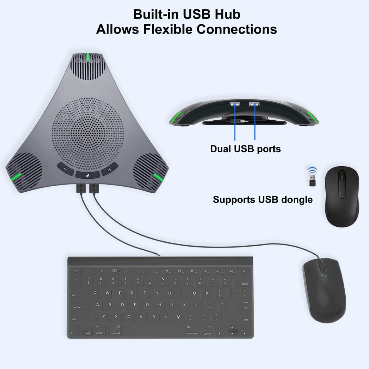 PolaTab Q95 mini Conference Speaker and Microphone | USB Speakerphone with USB Hub & Noise Reduction - view 7