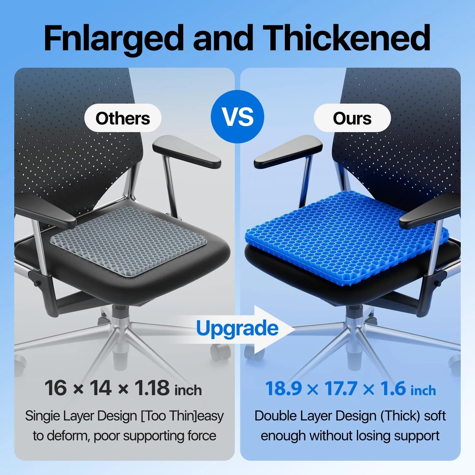 OMCOZY Gel Seat Cushion Large Thick Breathable Honeycomb Design | Pressure Point Relief for Office Chairs - view 2