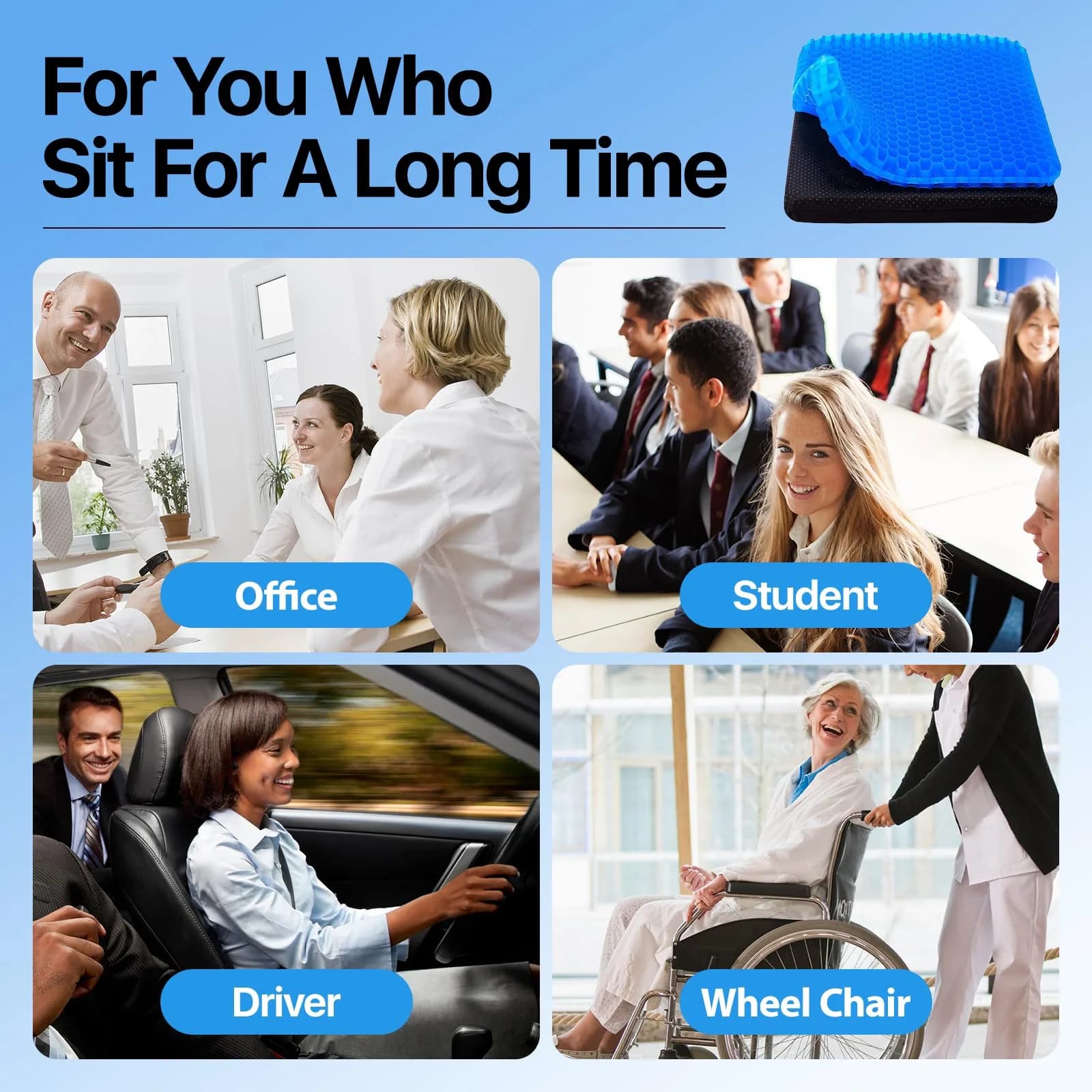 OMCOZY Gel Seat Cushion Large Thick Breathable Honeycomb Design | Pressure Point Relief for Office Chairs - view 5