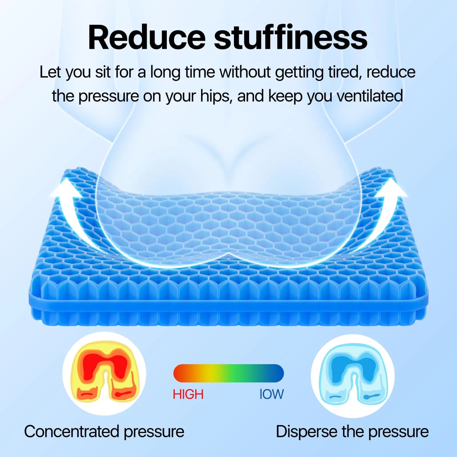 OMCOZY Gel Seat Cushion Large Thick Breathable Honeycomb Design | Pressure Point Relief for Office Chairs - view 7