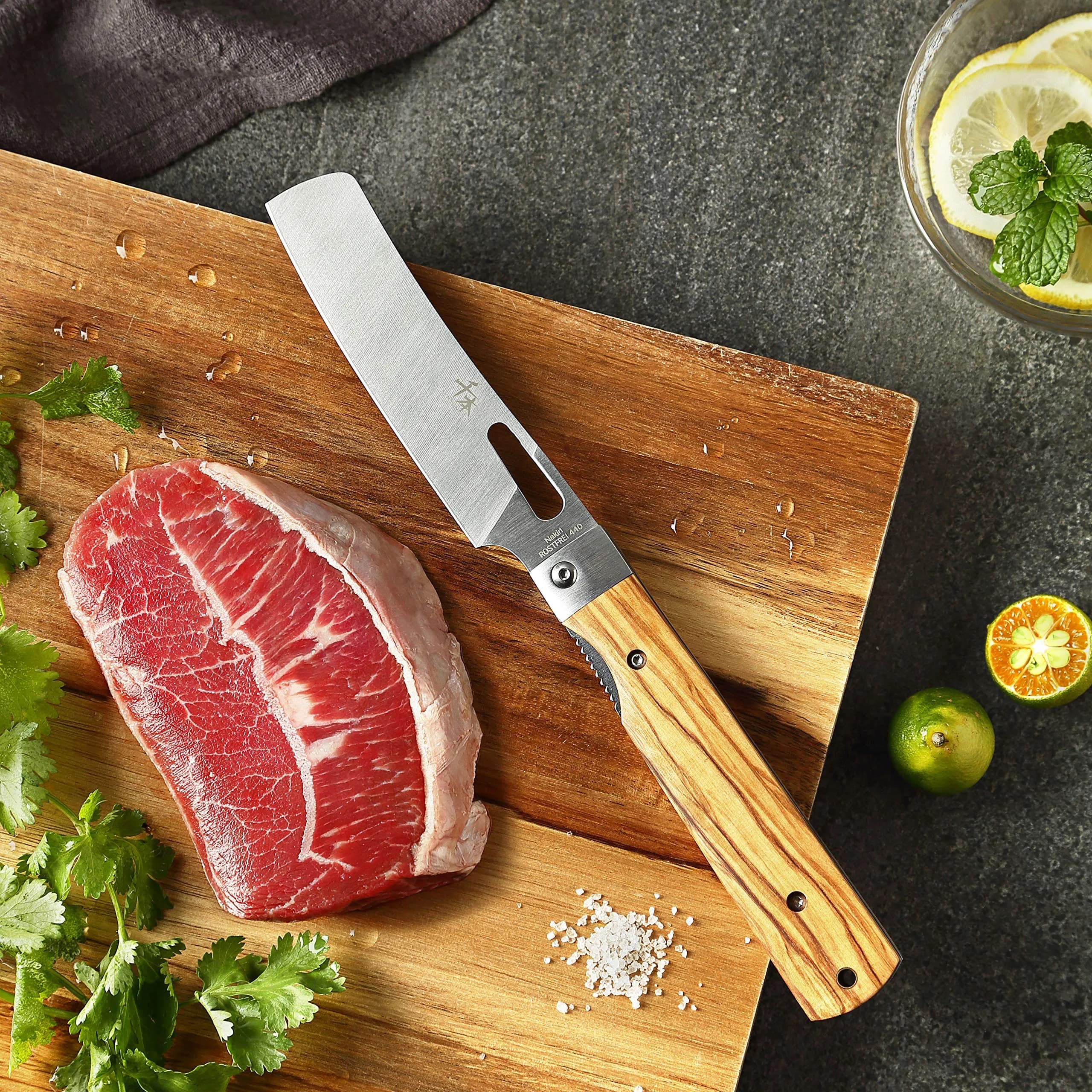 SENBON Ultra Sharp Folding Chef Knife with Olive Wood Handle | 20.3 cm (8 in) Blade - view 4