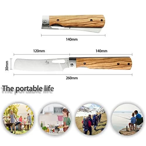 SENBON Ultra Sharp Folding Chef Knife with Olive Wood Handle | 20.3 cm (8 in) Blade thumbnail 2