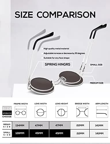 KALIYADI Round Polarized Sunglasses for Men Women | UV Protection, Metal Frame, 45mm Lens Width thumbnail 3