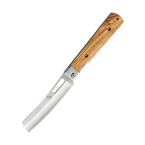 SENBON 440A Stainless Steel Pocket Folding Bread Knife 23cm (9in) | Serrated Blade with Olive Wood Handle thumbnail 6