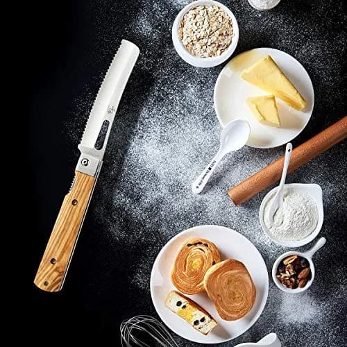 SENBON 440A Stainless Steel Pocket Folding Bread Knife 23cm (9in) | Serrated Blade with Olive Wood Handle thumbnail 4