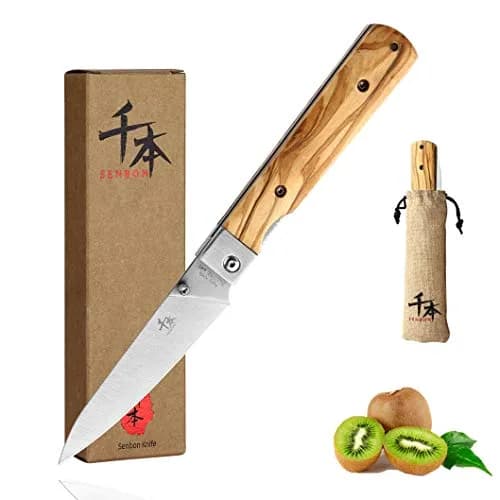 SENBON Ultra Sharp Folding Utility Knife 10.6 cm (4.1 in) Blade | Forged Stainless Steel with Olive Wood Handle thumbnail 1
