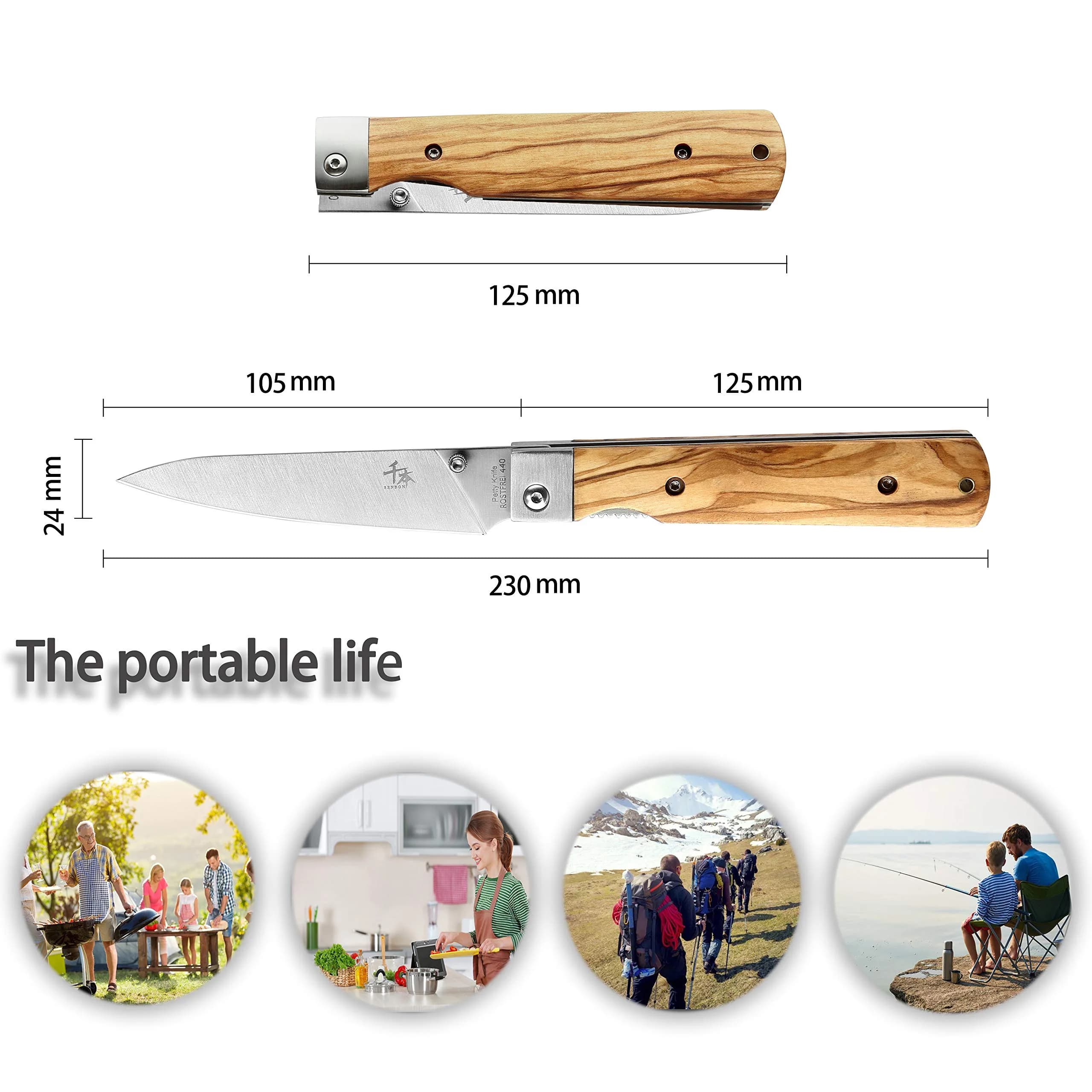 SENBON Ultra Sharp Folding Utility Knife 10.6 cm (4.1 in) Blade | Forged Stainless Steel with Olive Wood Handle - view 2