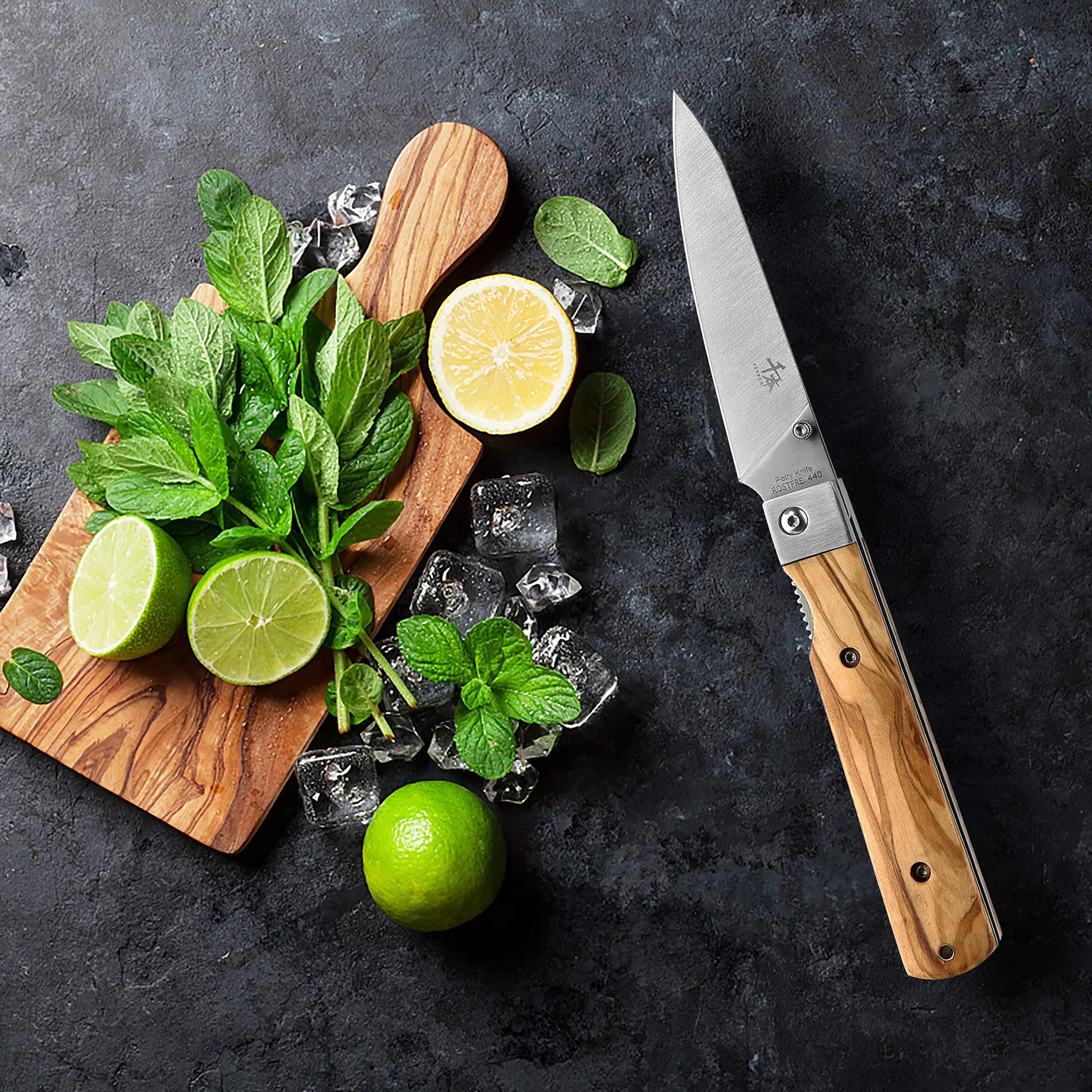 SENBON Ultra Sharp Folding Utility Knife 10.6 cm (4.1 in) Blade | Forged Stainless Steel with Olive Wood Handle - view 3