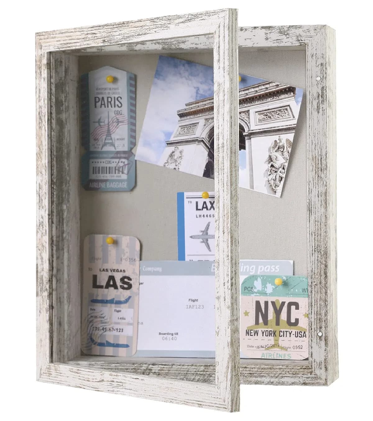 Califortree Shadow Box Frame 8.5x11 with Linen Back | Rustic White Display Case — Distressed White