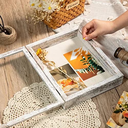 Califortree Shadow Box Frame 8.5x11 with Linen Back | Rustic White Display Case thumbnail 3