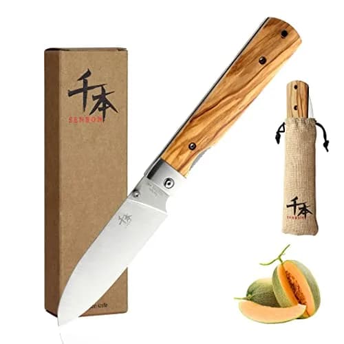SENBON 440A Stainless Steel Folding Utility Knife 11.8cm (4.6in) Blade | Forged Blade, Olive Wood Handle thumbnail 1
