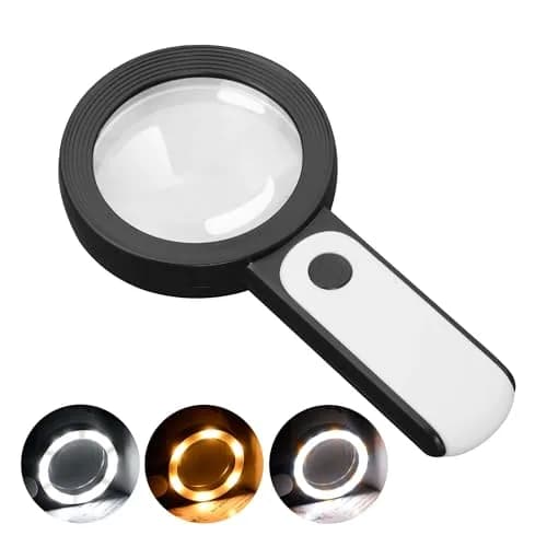 JMH Handheld Magnifying Glass with Light, 3.15" Lens | 18 LEDs, 3 Light Modes, 3x Magnification — Black