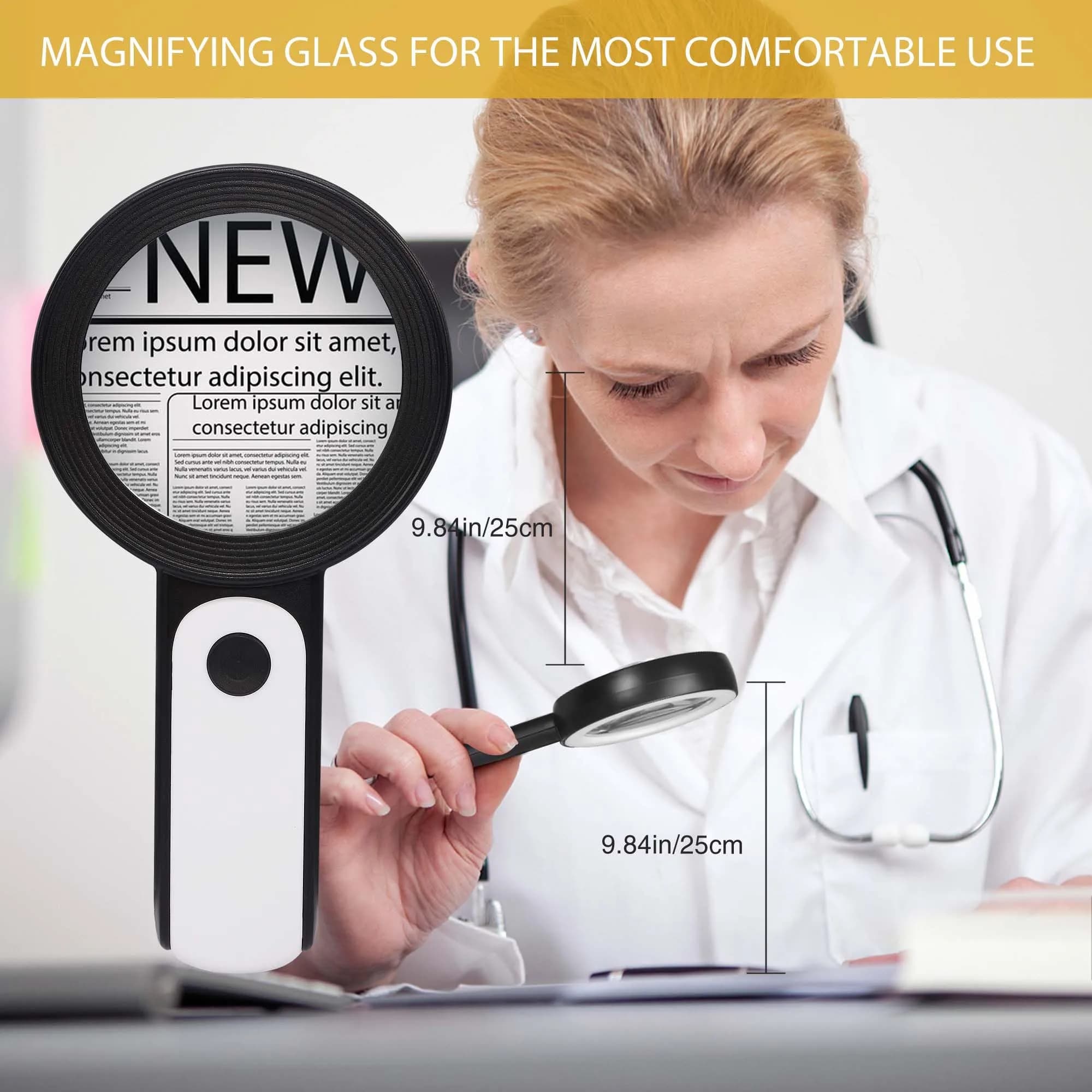 JMH Handheld Magnifying Glass with Light, 3.15" Lens | 18 LEDs, 3 Light Modes, 3x Magnification - view 6