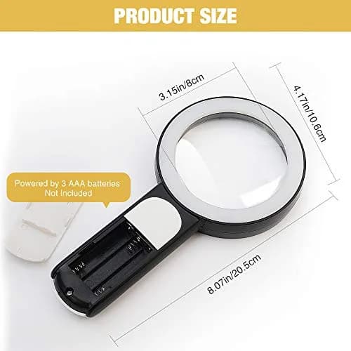 JMH Handheld Magnifying Glass with Light, 3.15" Lens | 18 LEDs, 3 Light Modes, 3x Magnification thumbnail 2
