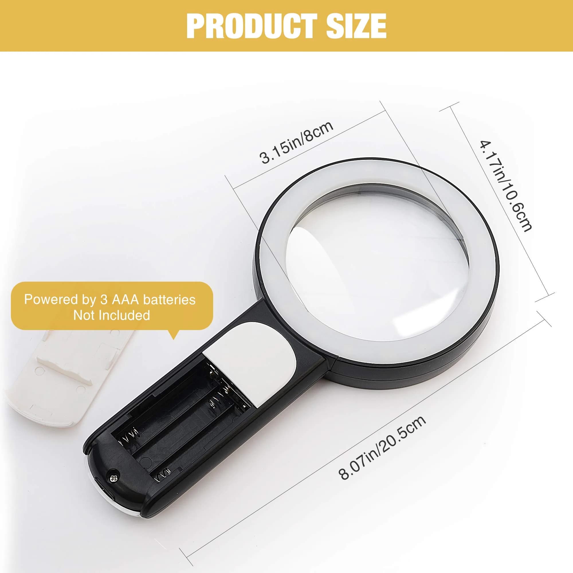 JMH Handheld Magnifying Glass with Light, 3.15" Lens | 18 LEDs, 3 Light Modes, 3x Magnification - view 2