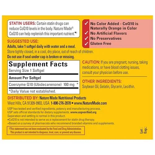 Nature Made CoQ10 100mg Softgels for Heart Health Support, 120 Softgels | USP Verified Antioxidant Supplement thumbnail 7