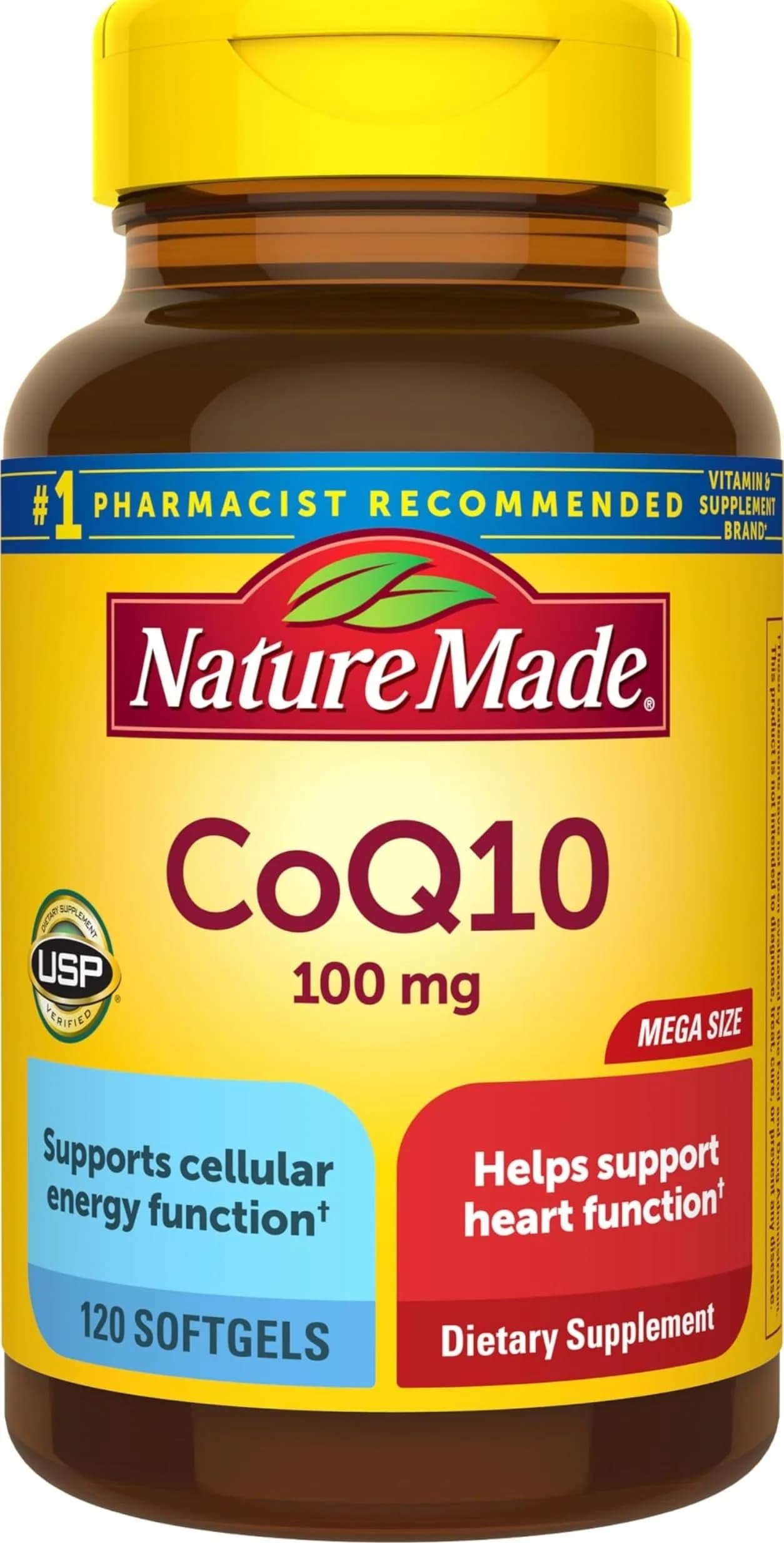 Nature Made CoQ10 100mg Softgels for Heart Health Support, 120 Softgels | USP Verified Antioxidant Supplement — Softgel