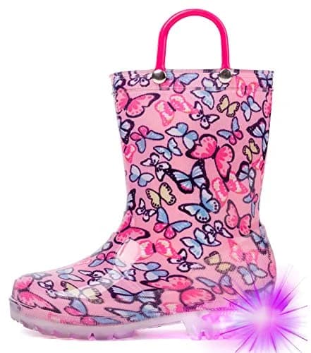 HugRain Toddler Girls Rain Boots 8 Pink Light Up Waterproof Butterfly Handles (Size 8, Pink) thumbnail 1