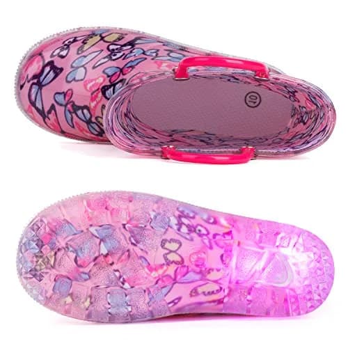 HugRain Toddler Girls Rain Boots 8 Pink Light Up Waterproof Butterfly Handles (Size 8, Pink) thumbnail 5