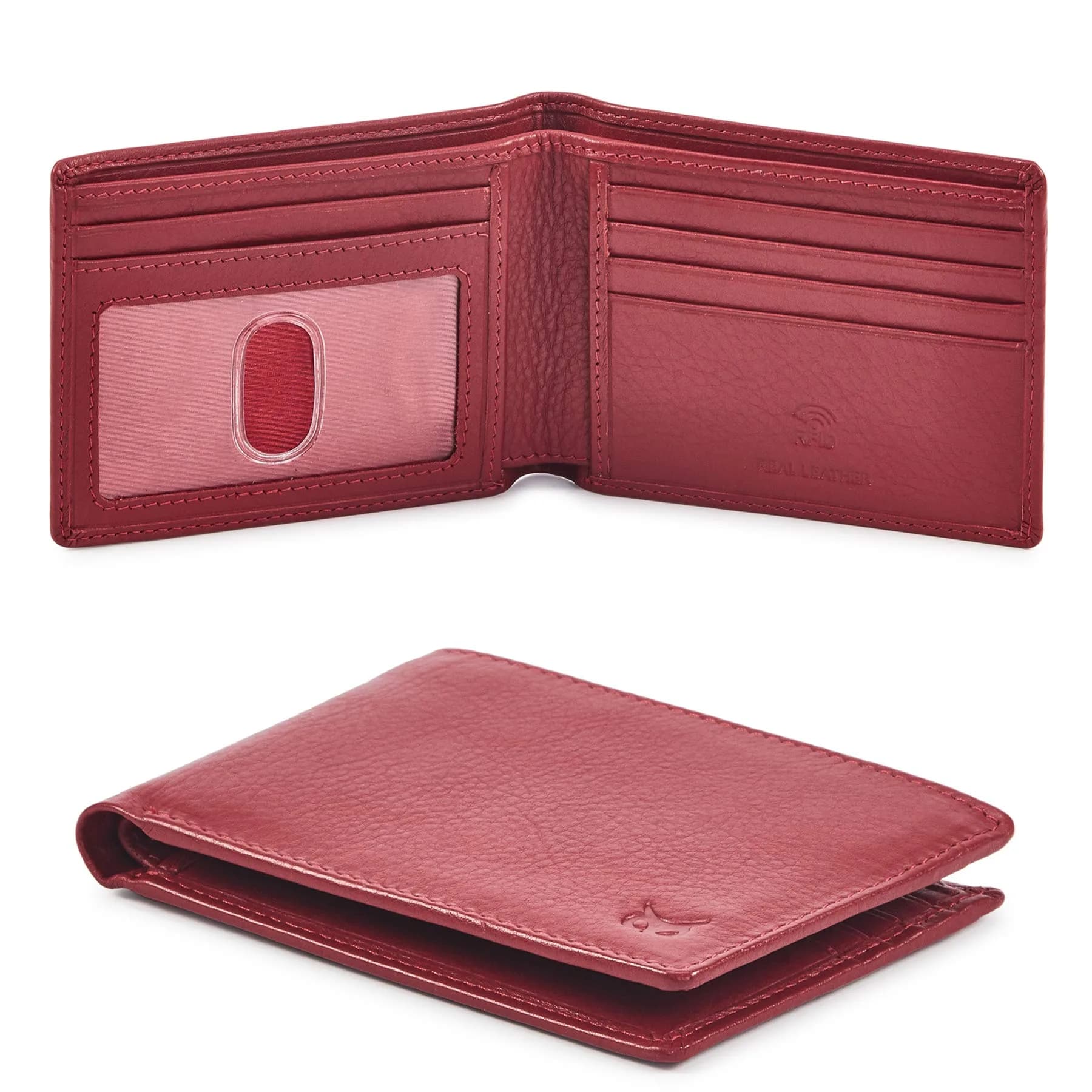Wise Owl Accessories Red Wallet Real Leather RFID Blocking Slim Minimalist Front Pocket (Nappa, Red) | Compact & Stylish