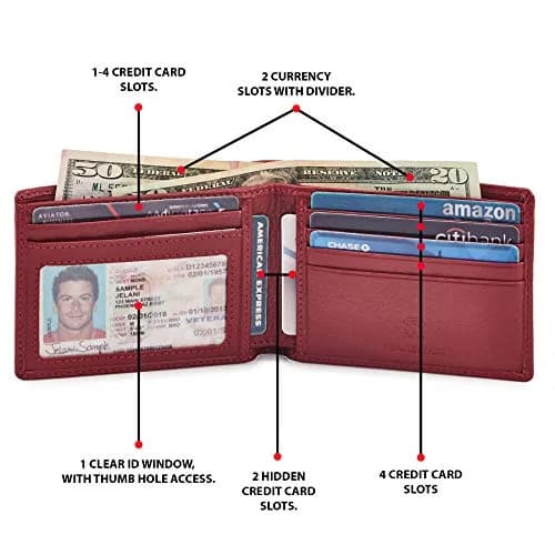 Wise Owl Accessories Red Wallet Real Leather RFID Blocking Slim Minimalist Front Pocket (Nappa, Red) | Compact & Stylish thumbnail 3