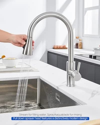 J-HVA Pull Down Kitchen Faucet Sprayer Head Replacement Part, Brushed Nickel | 3-Function Nozzle for Easy Cleaning thumbnail 4
