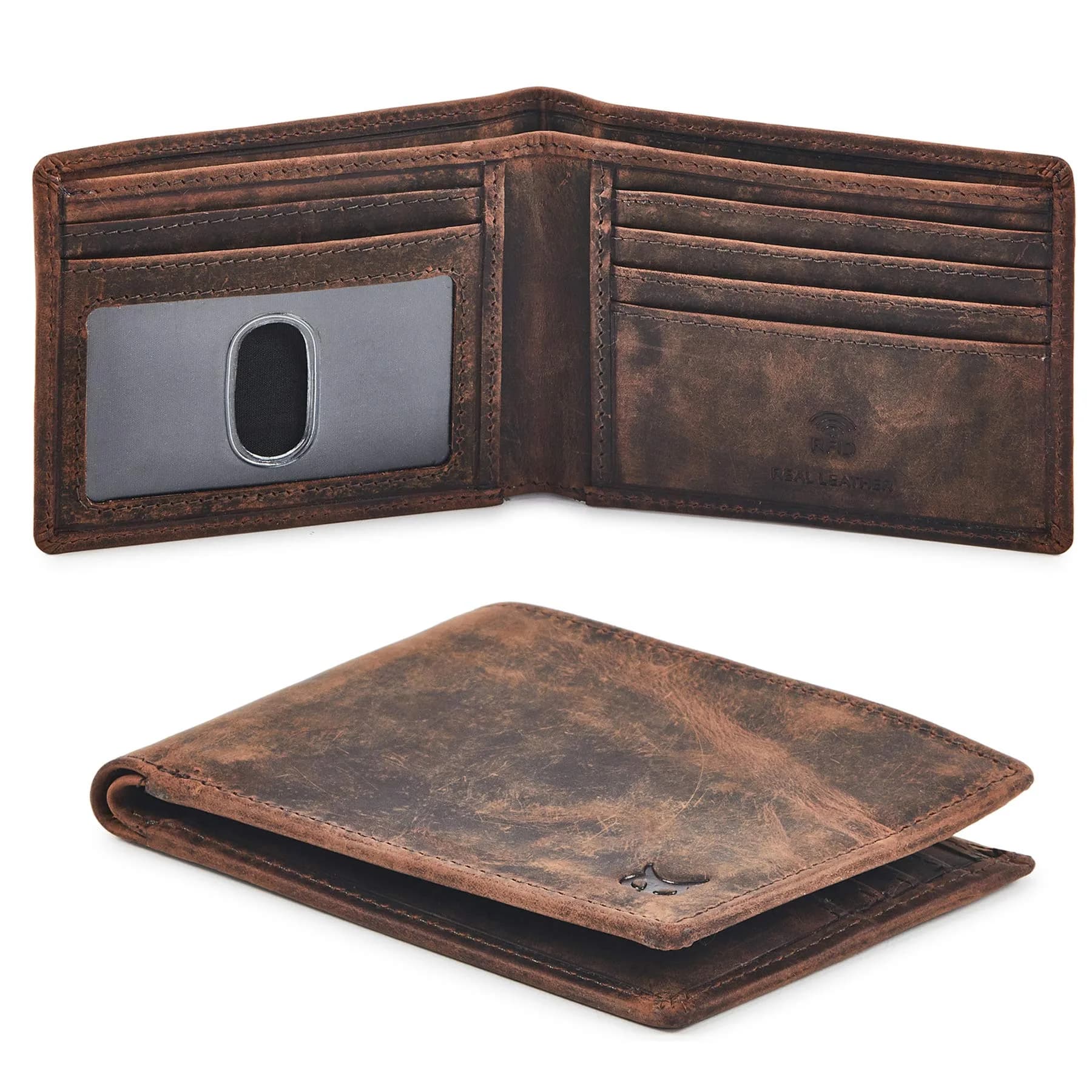 Wise Owl Accessories Real Leather Bifold Wallet RFID Blocking Slim Front Pocket | Minimalist & Stylish (4"x3.25"x0.75") - main product image