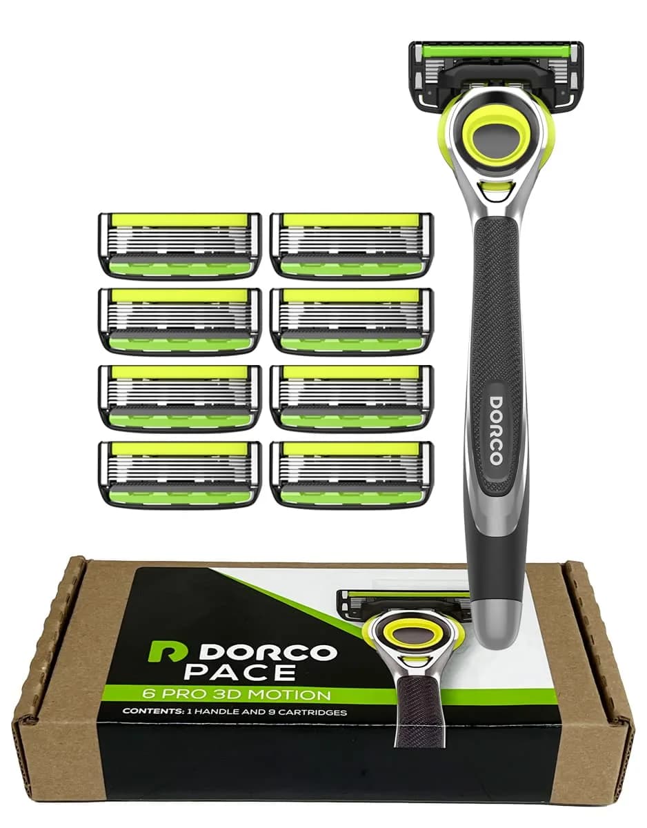 DORCO Pace 6 Pro 3D Motion Razor System with 9 Cartridges | 6-Blade System for Close Shave - main product image