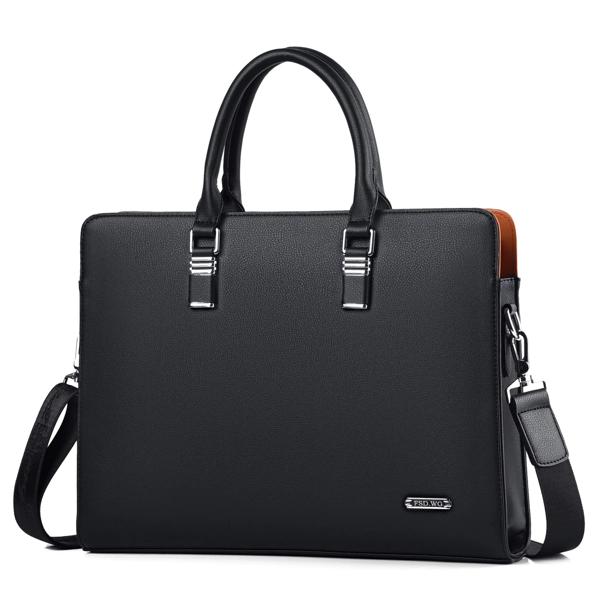FSD.WG Business Bag Leather Briefcase Shoulder Laptop for Men | Classic, High-Quality Leather, 17L Capacity — Black(l)