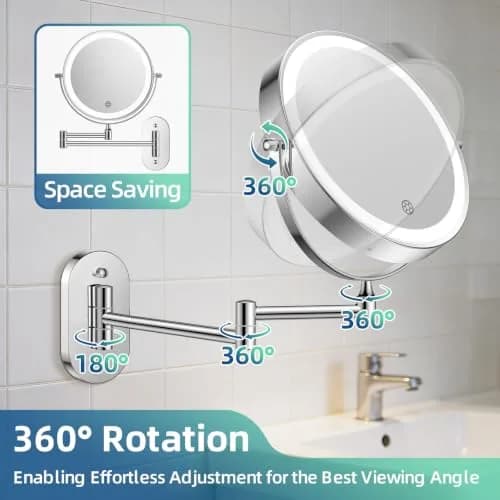 FUNTOUCH Rechargeable Wall Mounted Lighted Makeup Mirror 8 Inch (20cm) | 1X/30X Magnification, 3 Color Lights thumbnail 5