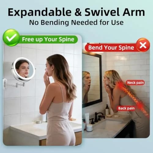 FUNTOUCH Rechargeable Wall Mounted Lighted Makeup Mirror 8 Inch (20cm) | 1X/30X Magnification, 3 Color Lights thumbnail 6