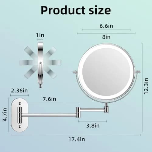 FUNTOUCH Rechargeable Wall Mounted Lighted Makeup Mirror 8 Inch (20cm) | 1X/30X Magnification, 3 Color Lights thumbnail 7