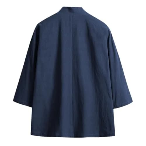 Haseil Men's Kimono Cardigan Japanese Jackets Casual Cotton 3/4 Sleeve Navy Blue M | Lightweight Linen Outwear thumbnail 6