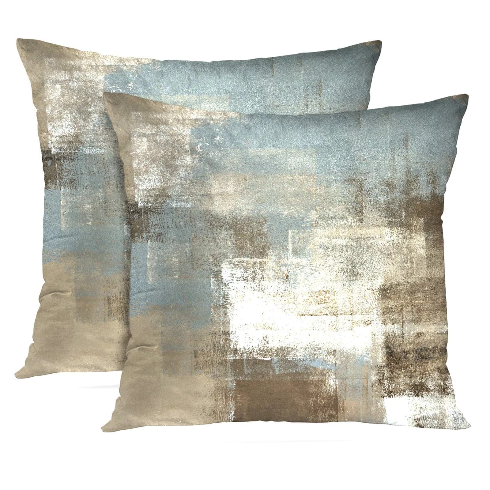 Britimes Grey Beige Teal Velvet Throw Pillow Covers Set of 2, 45cm (18 Inch) | Modern Square Cushion Cases — Grey Beige