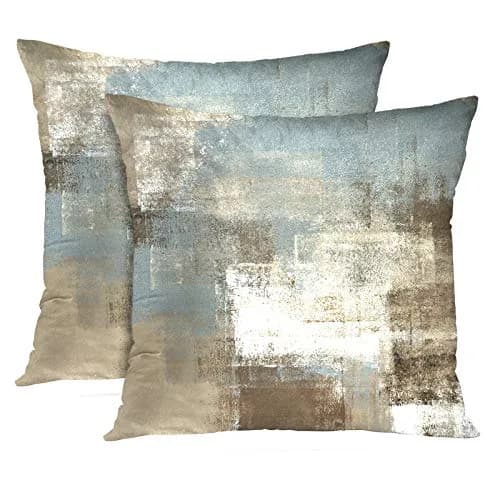 Britimes Grey Beige Teal Velvet Throw Pillow Covers Set of 2, 45cm (18 Inch) | Modern Square Cushion Cases thumbnail 1