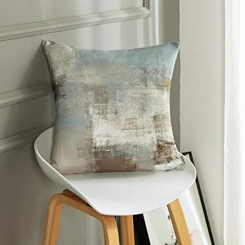 Britimes Grey Beige Teal Velvet Throw Pillow Covers Set of 2, 45cm (18 Inch) | Modern Square Cushion Cases thumbnail 2