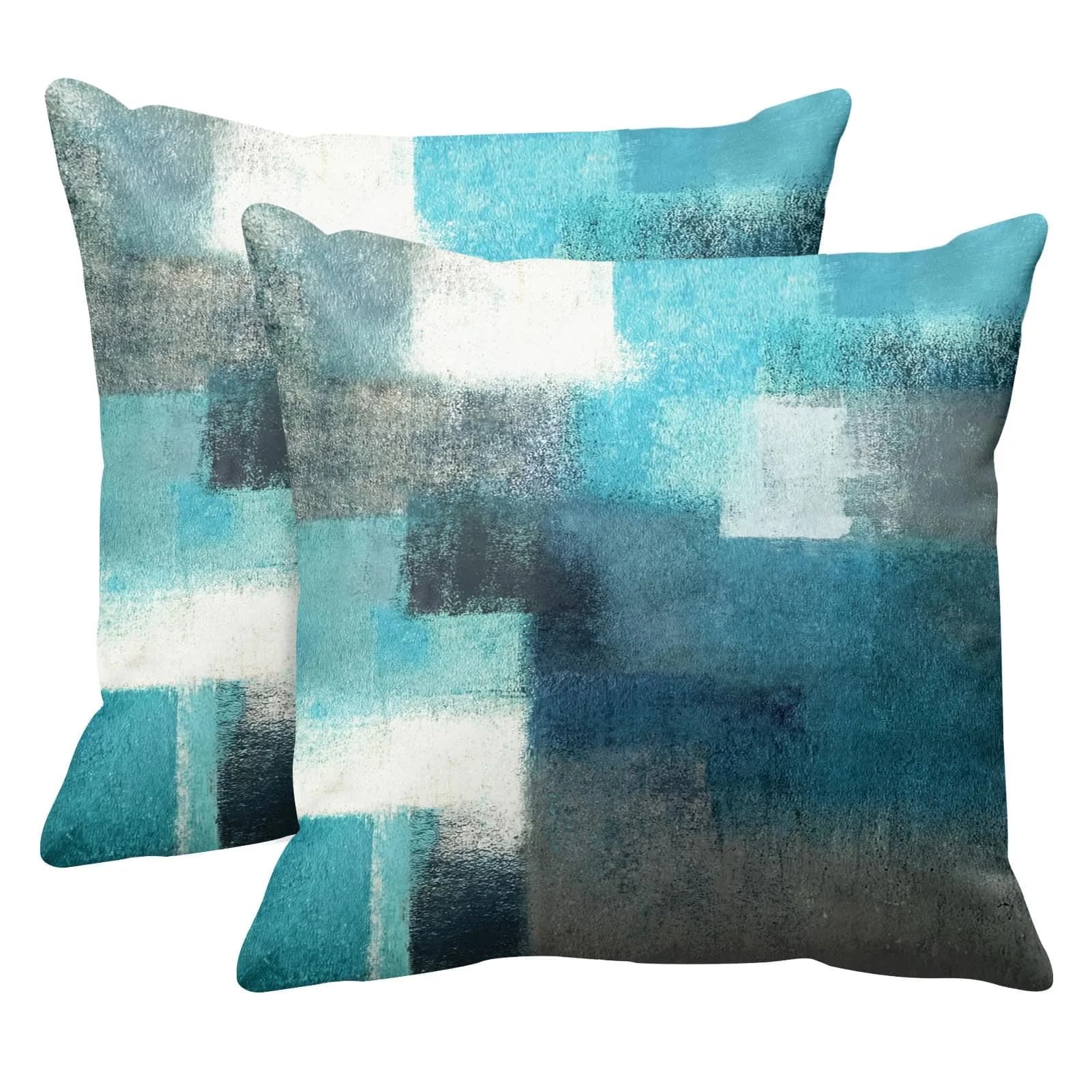 Britimes Throw Pillow Covers Set of 2, 18 x 18 Inch | Velvet, Teal Peacock Blue, Zipper Closure — Teal