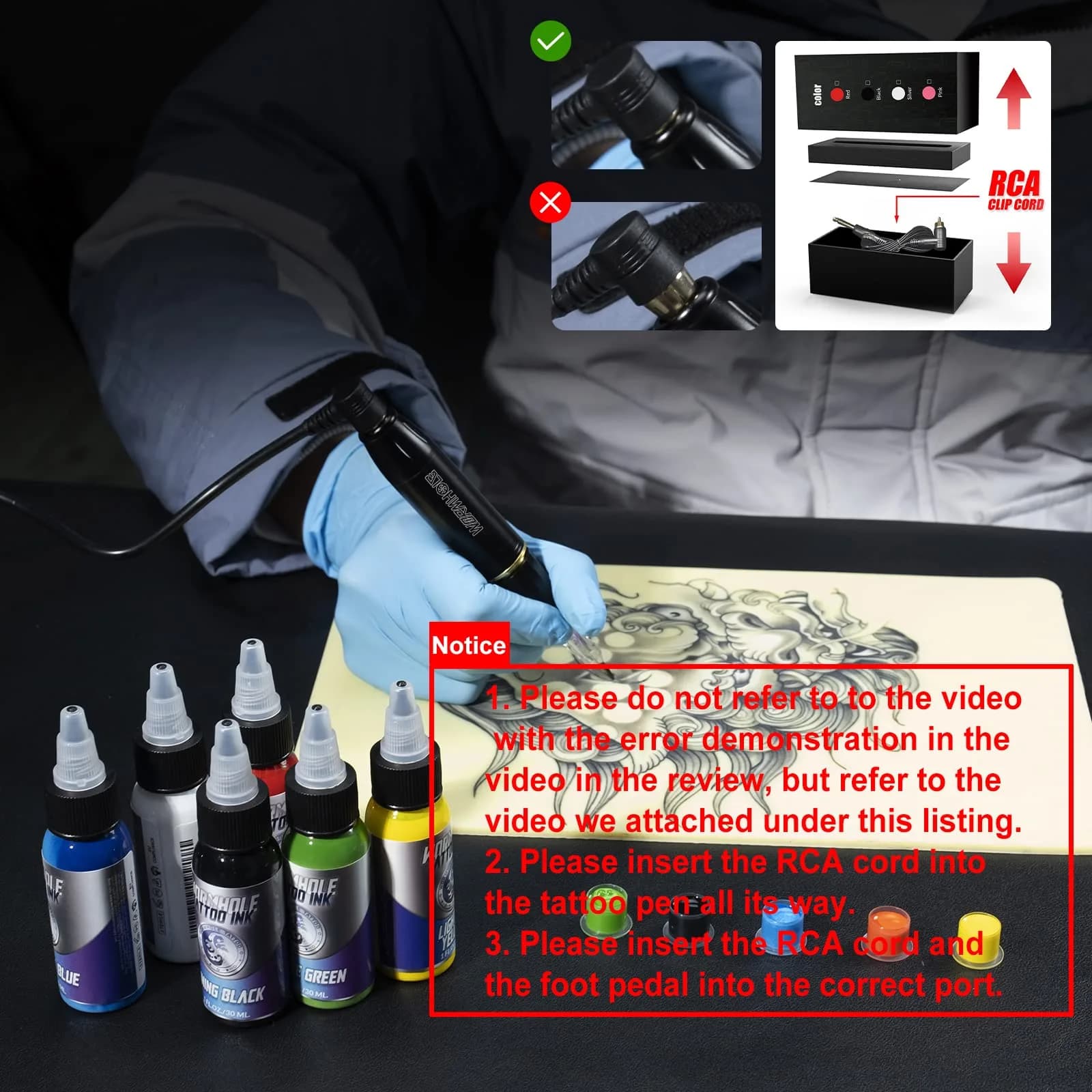 Wormhole Tattoo Gun Kit WTK070 for Beginners | Complete Set with 8x 30ml Ink & 20 Needles - view 7
