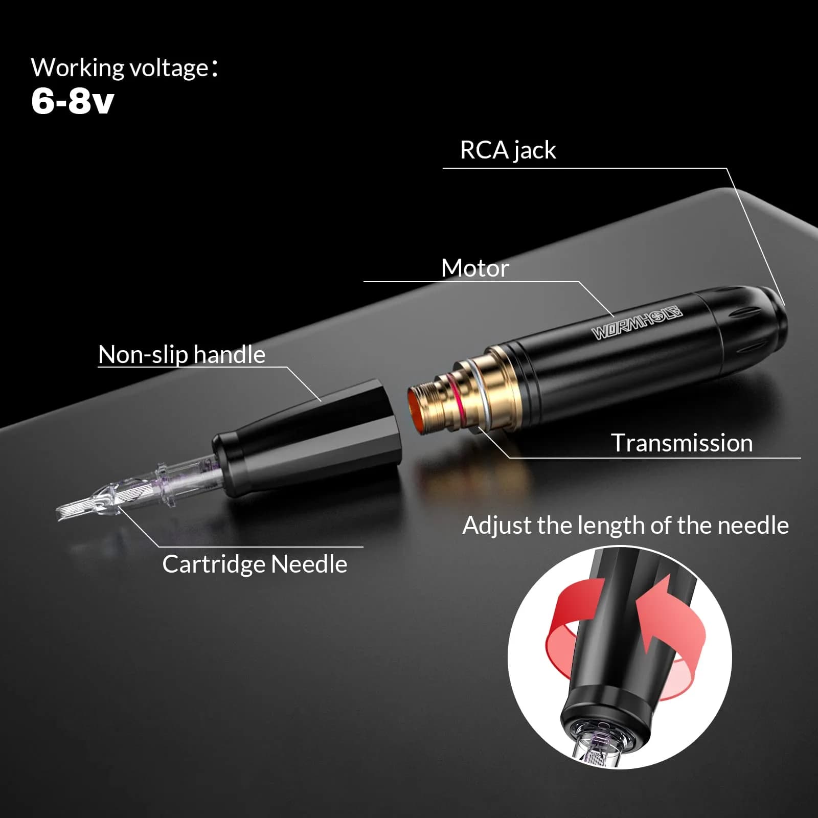 Wormhole Tattoo Gun Kit WTK070 for Beginners | Complete Set with 8x 30ml Ink & 20 Needles - view 2