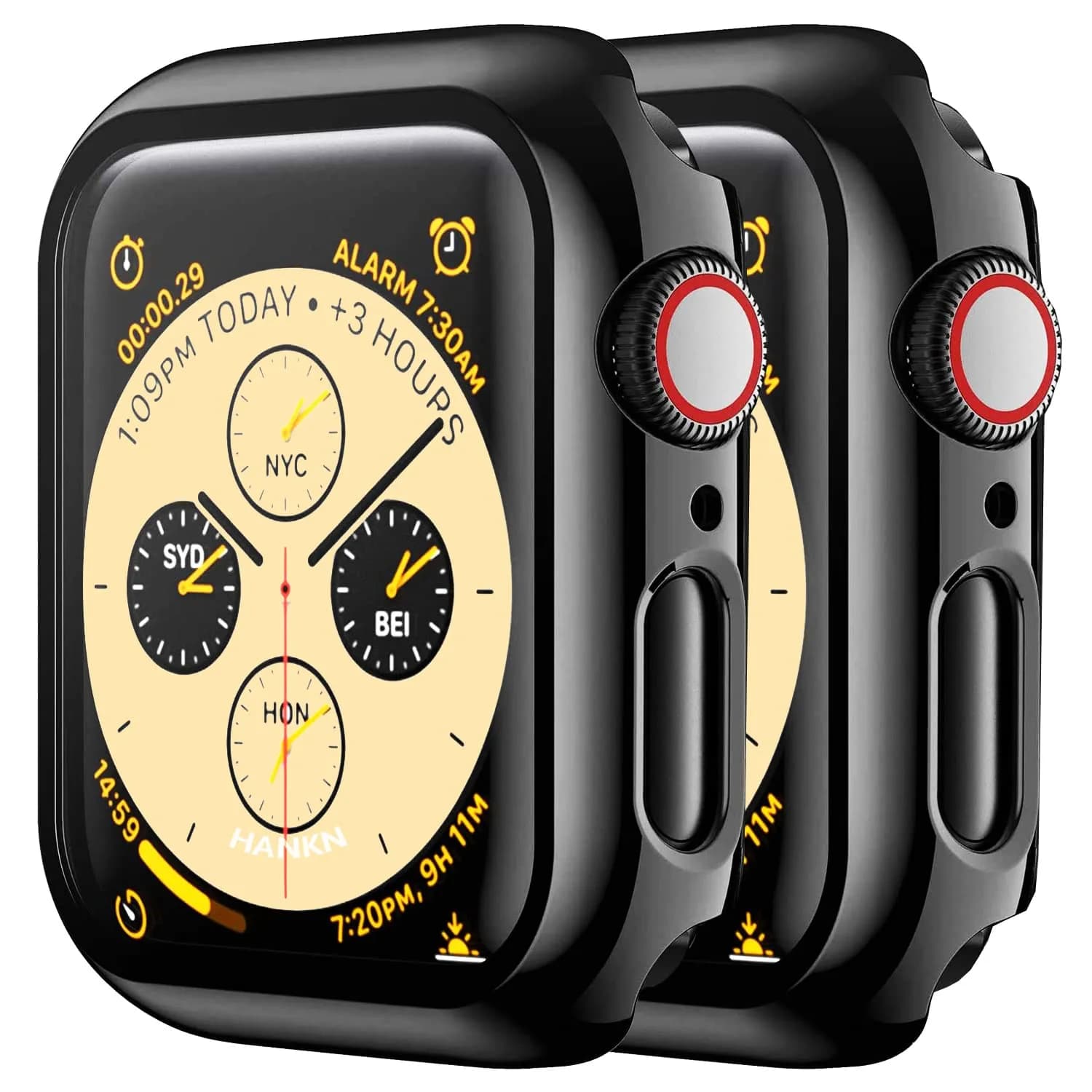 HANKN 2 Pack Hard Privacy Case for Apple Watch Series 6/5/SE 44mm | Tempered Glass Screen Protector — 40mm