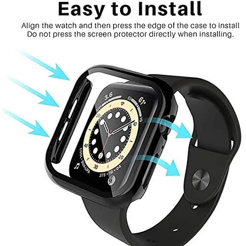 HANKN 2 Pack Hard Privacy Case for Apple Watch Series 6/5/SE 44mm | Tempered Glass Screen Protector thumbnail 3