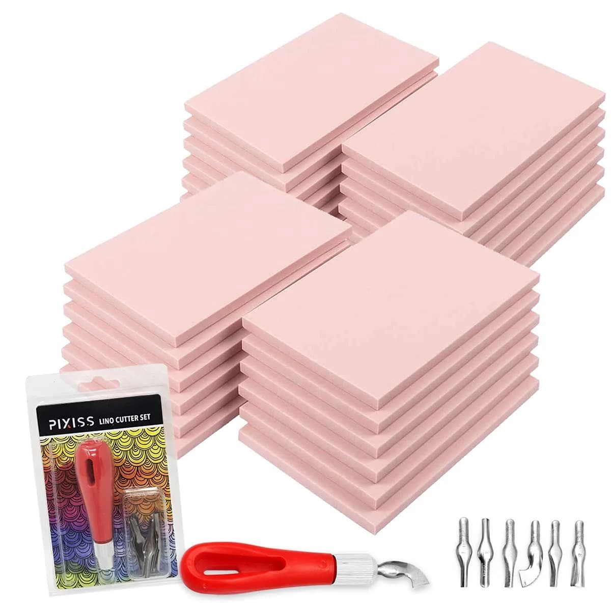 Pixiss Rubber Block Stamp Carving Kit 25-Pack | Printmaking & Stamp Making