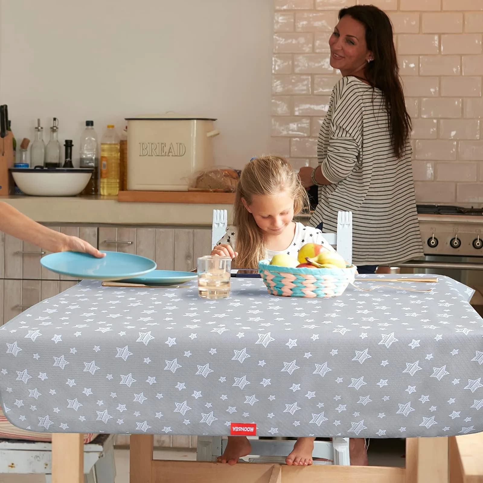 Moonsea Grey Star Splat Mat 107cm x 117cm (42"x46") | Waterproof, Non-Slip, Machine Washable for High Chairs & Playtime - view 6