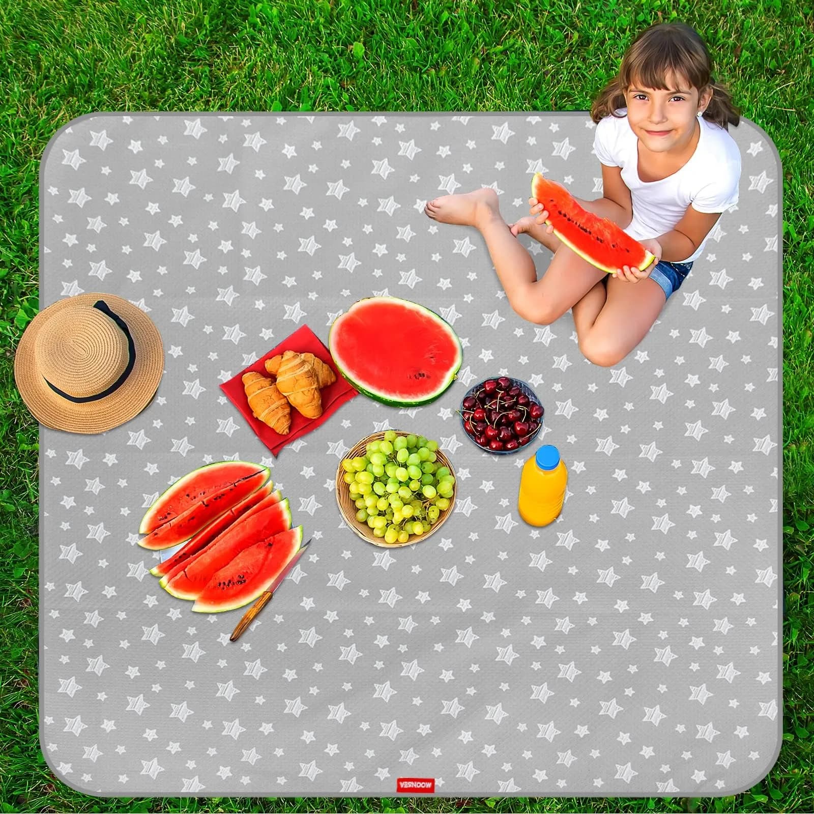 Moonsea Grey Star Splat Mat 107cm x 117cm (42"x46") | Waterproof, Non-Slip, Machine Washable for High Chairs & Playtime - view 7