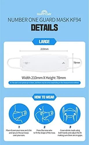 HAPPYDAY KF94 White Face Mask for Adults | 4-Ply Filter, Anti-Fog, Made in Korea thumbnail 7