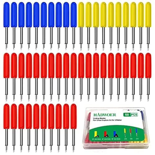 Hadwoer 50PCS Replacement Cutting Blades for Cricut Explore Air/Maker Series 30/45/60 Degree | 50-Piece Pack thumbnail 1