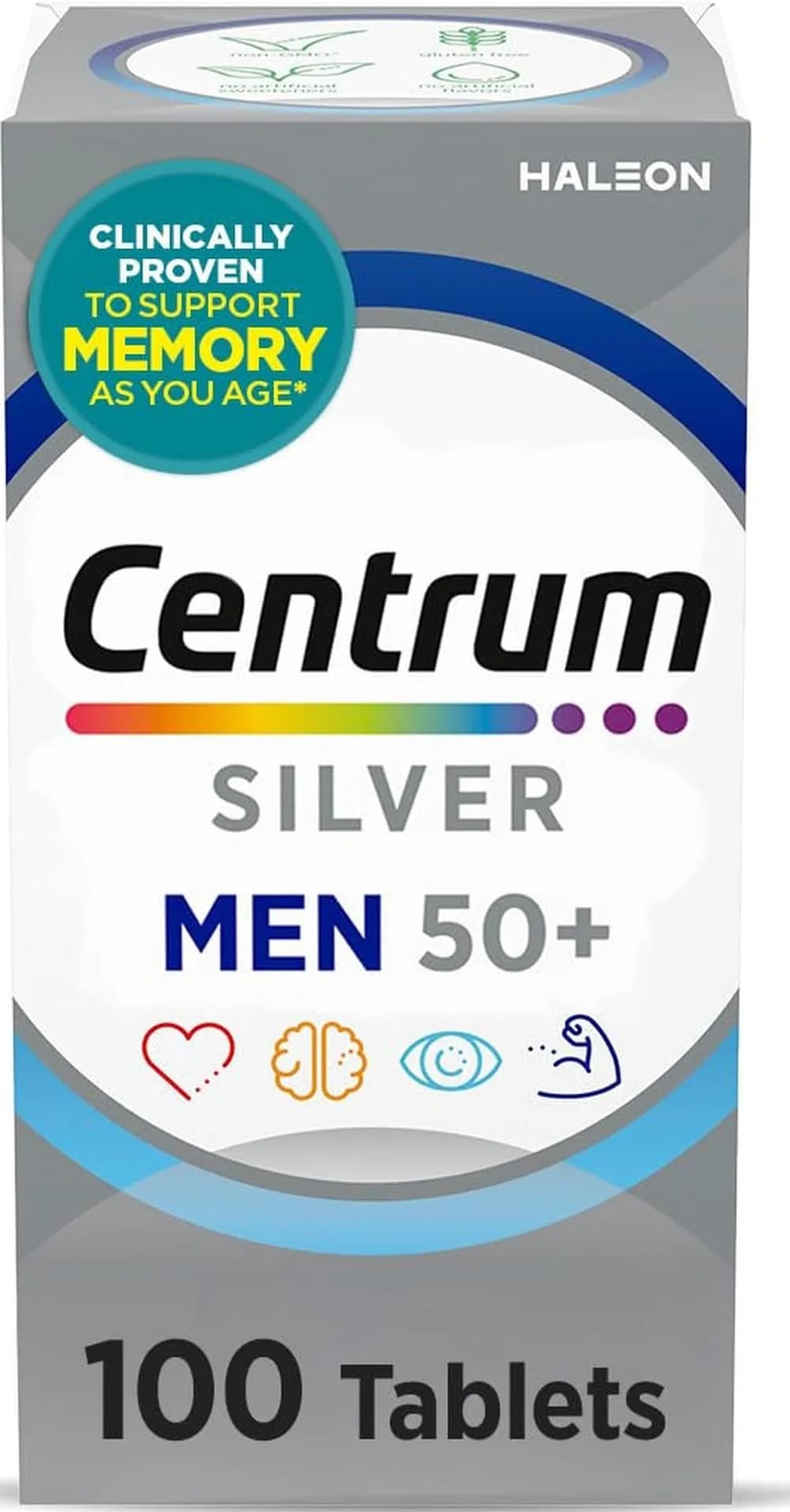 Centrum Silver Men's Multivitamin for Men 50 Plus 100 Tablets | Supports Memory & Cognition with Vitamin D3, B Vitamins & Zinc - main product image